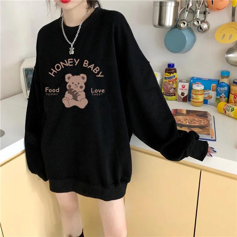 Harajuku new fat MM large size loose printing niche cartoon sweater women's velvet jacket