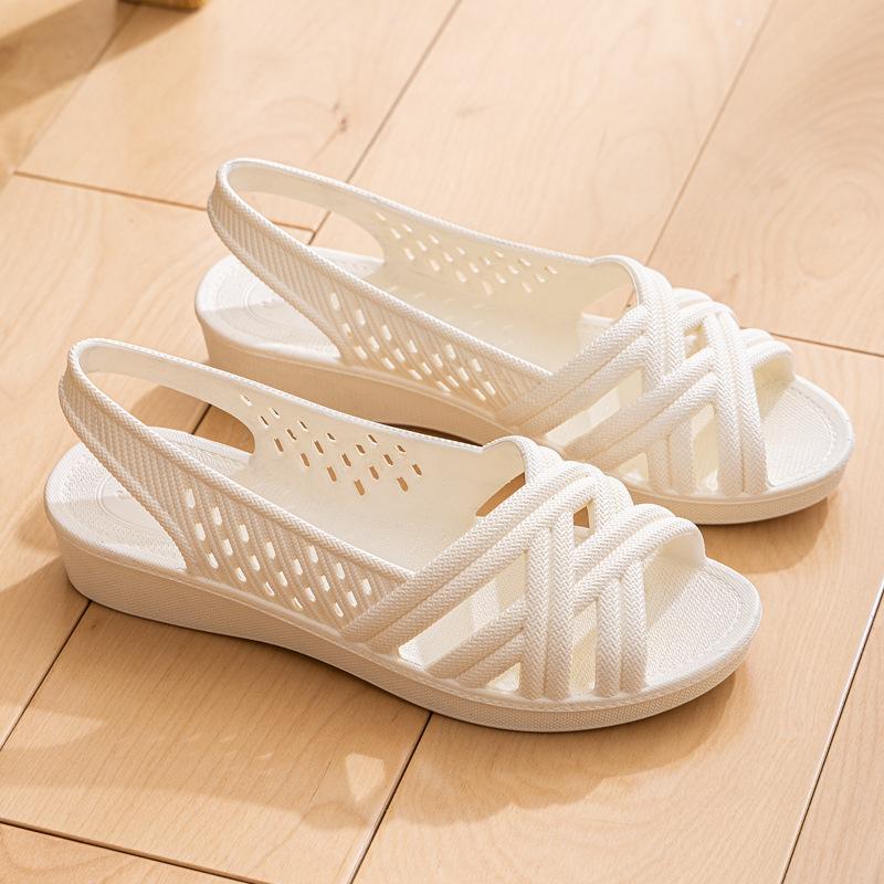 

Comemore Women s Sandals 2025 Jelly Peep Toe Female Flat Beach Shoes Slip on Slides Casual Ladies Summer Footwear 36 белый