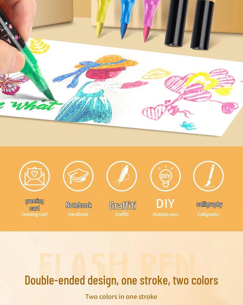 Dual-Color Double-Ended Acrylic Flash Marker Pen for Handwriting