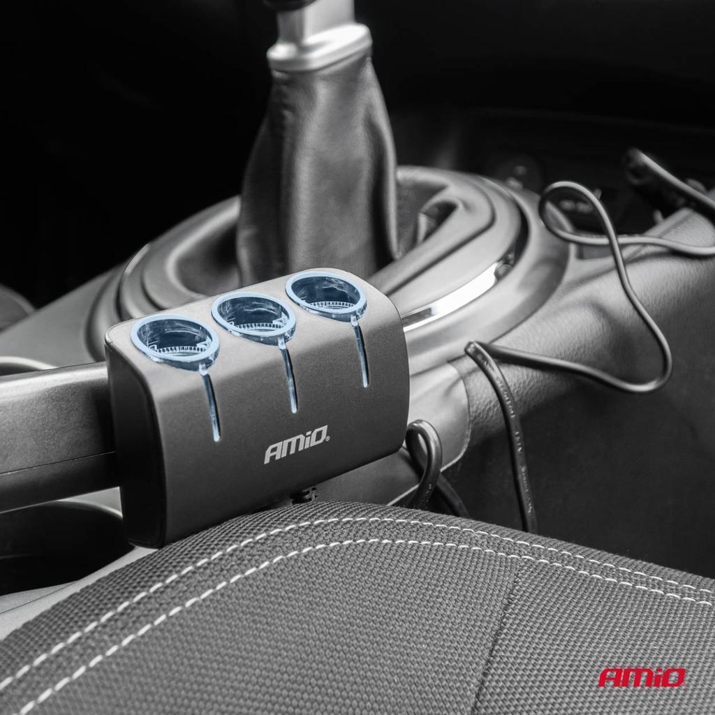 Cigarette lighter socket splitter 12V 24V 120W 80cm AMIO-04359