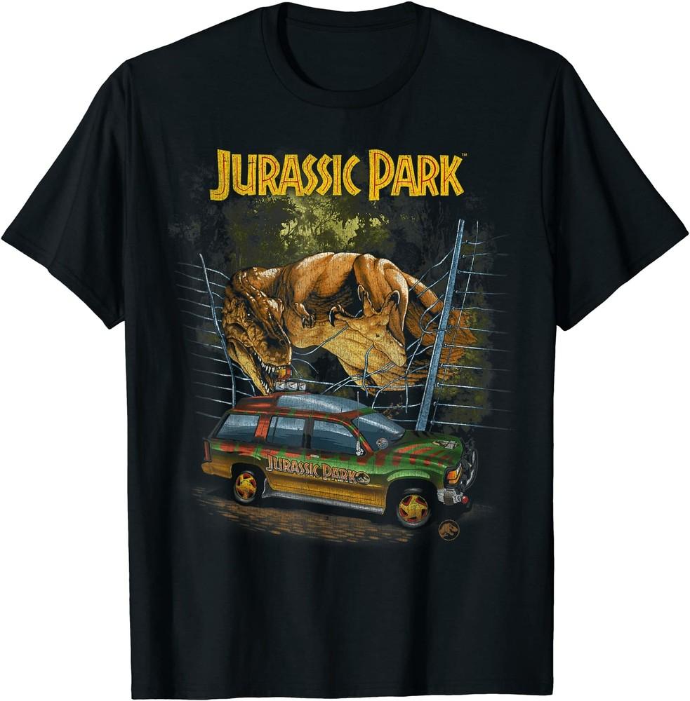 Jurassic Park Vintage T-Rex Break Out Graphic T-Shirt Size S-5XL Unisex T-Shirt S