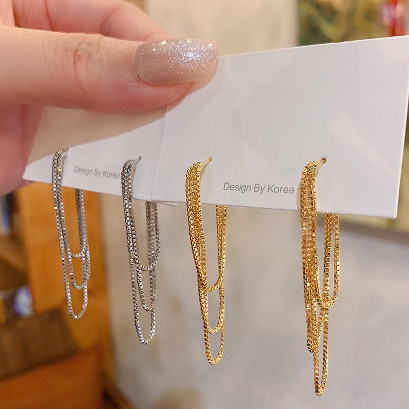 Silver Color Multi-Layer Chain Earrings Long Tassel Piercing Trend Copper Drop Earring Female Ear Accessories Gifts