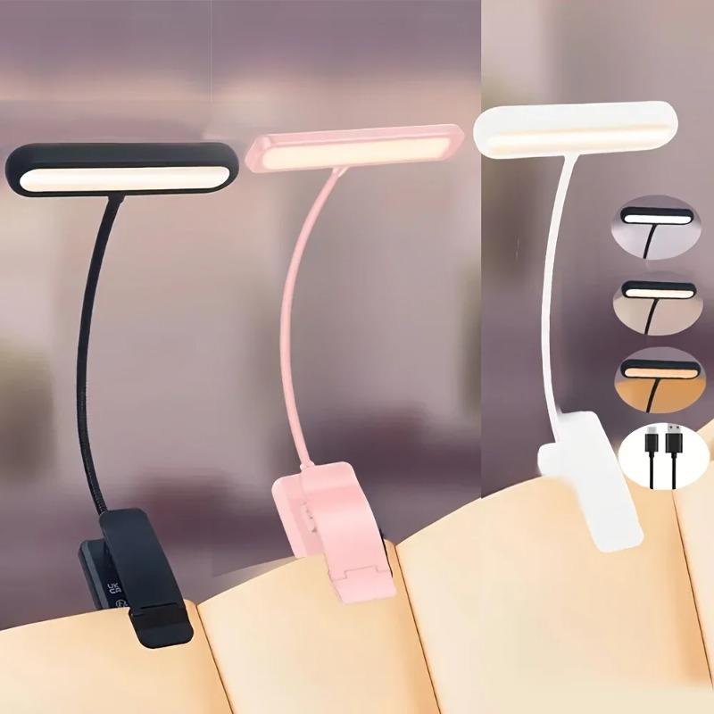 Portable Flexible and Easy To Clip Night Reading USB Charging 3-color Warm and Cool White Fluorescent Book Light, Practical