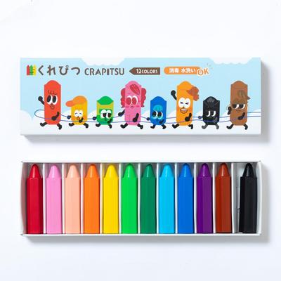 Kurepitsu Crayon Drawing Set, Educational for Babies, Keeps Hands Clean, Break-Resistant, Easy To Hold, Made In Japan, Sleeve Box, 12 Colors