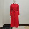 New Fashion Long Sleeve Plus Size Chiffon Dress Women Clothing Solid Button Up Lace-up Midi Loose Dress Woman Elegant Round Neck Casual Dresses 24772