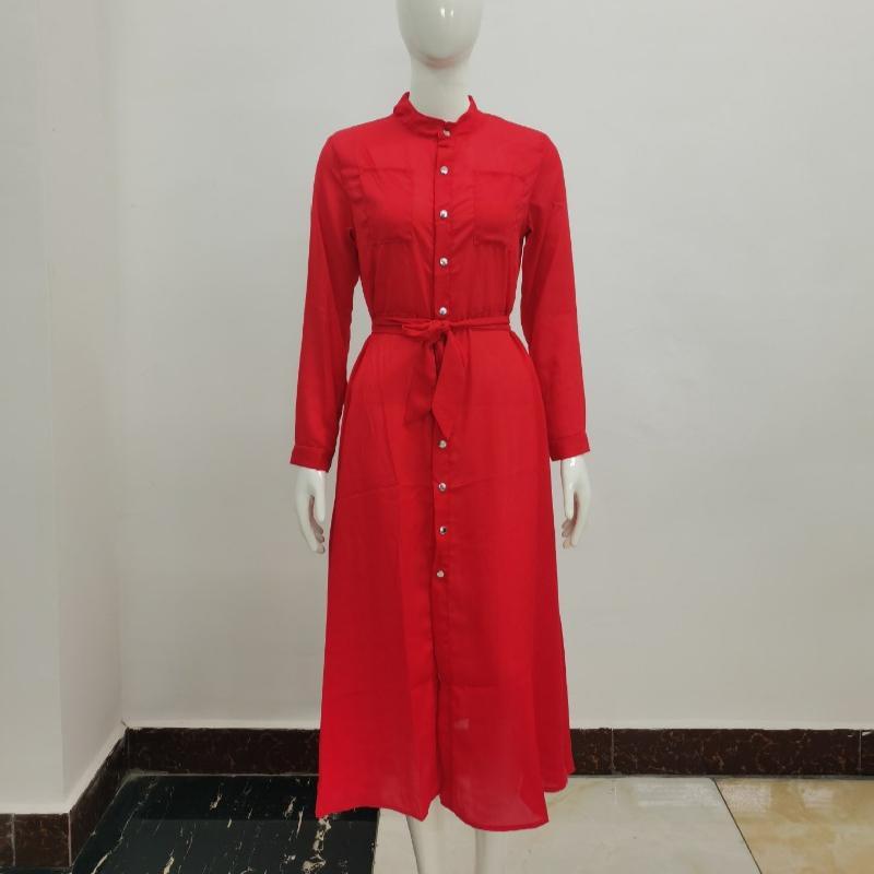 New Fashion Long Sleeve Plus Size Chiffon Dress Women Clothing Solid Button Up Lace-up Midi Loose Dress Woman Elegant Round Neck Casual Dresses 24772