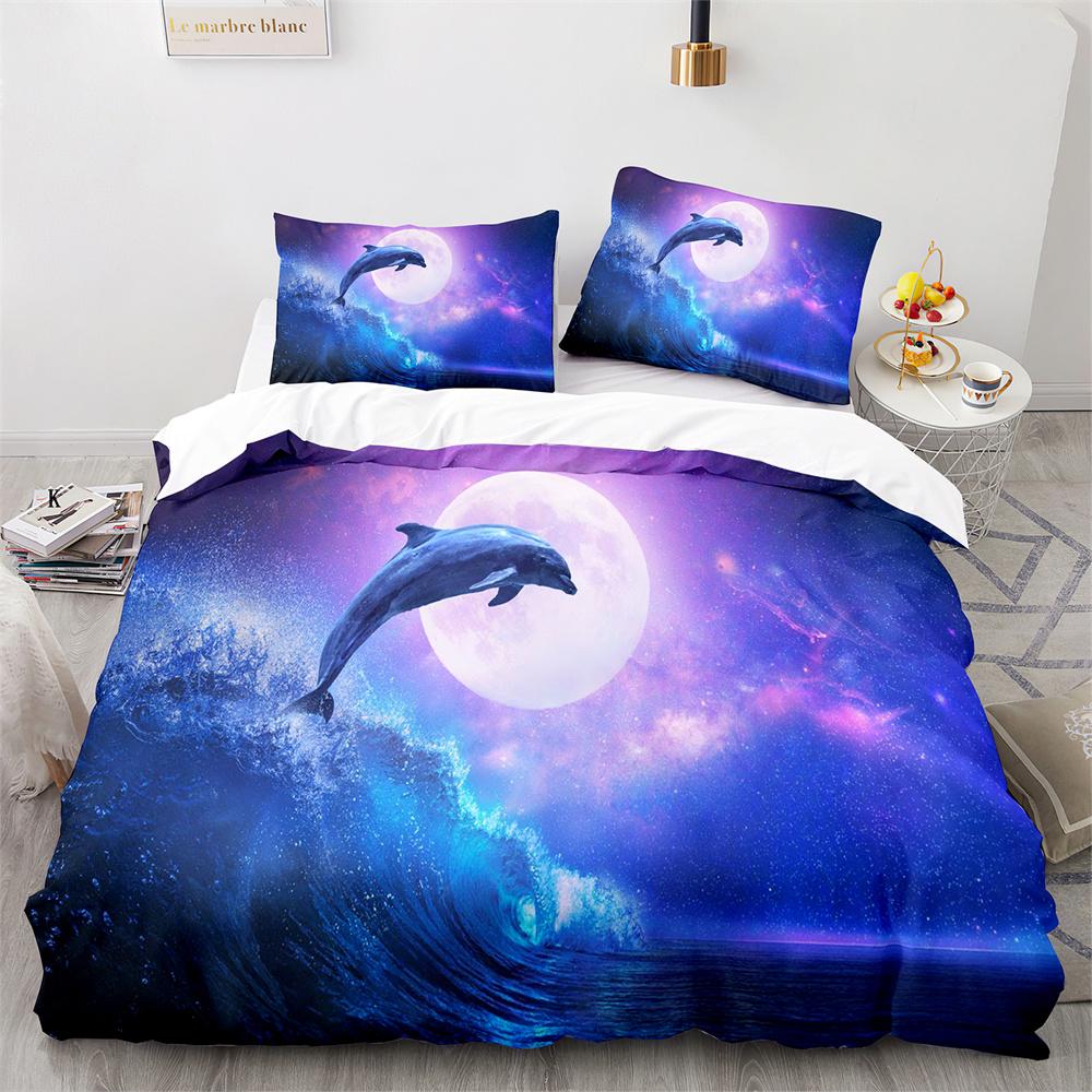 Dolphin Duvet Cover King Queen Size Lovely Sea Life Bedding Set For Kids Boy Girl Cute Ocean Animal 2/3pcs Polyester Quilt Cover