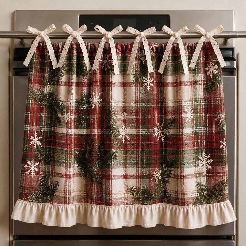 Decorative Christmas Oven Short Curtain Ruffled Edge Cabinet Curtain Kitchen Window