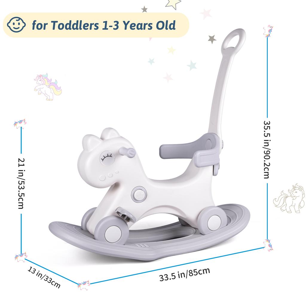 Rocking Horse, Child Safety Push Handle Rocker for Toddlers 1/2/3 Years Old Kids Ride-on Toy Birthday Gift Girl&Boy Swinging Toy
