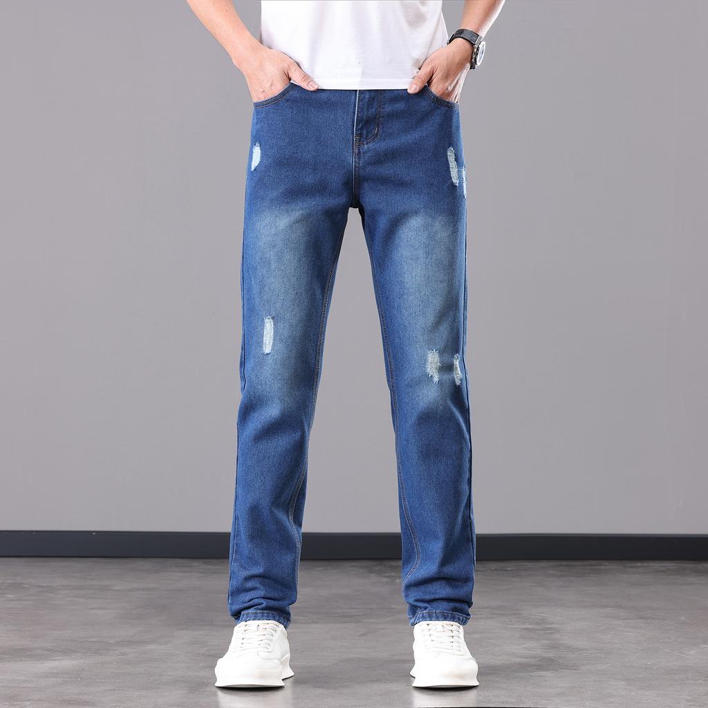 Plus Size Men's Jeans Oversized Distressed Denim Hip-Hop Style Skinny Fit Slim-Cutting Jeans