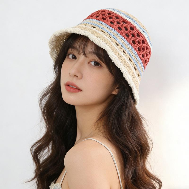 

Fisherman s hat Korean version outdoor travel anti-ultraviolet men s contrasting color knitted fisherman s hat tide M（56-58cm）