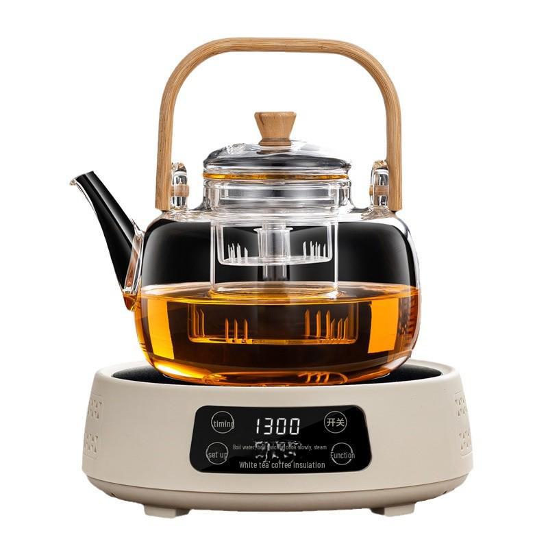 2024 Electric Ceramic Tea Maker and Glass Kettle Set - High Temperature Resistant for Steaming and Boiling, Integrated White Tea Set.