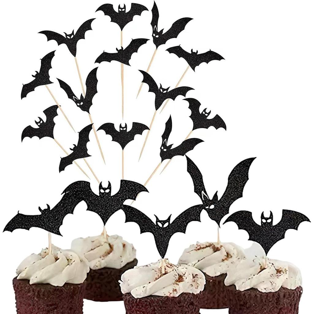 Halloween Party Cupcake Toppers Bat Shape Paper Picks for DIY Halloween Decorations Party Supplies Set of 12