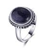 S925 Silver Ring for Women Oval Round Dropwater Natural Blue Sandstone Ring Gift Sun Shaped Retro Luxury Fine Jewelry