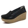 Women Wedge Heels Leather Platform Shoes Non-slip Casual Walking Shoes Slip-on Low-cut Loafers Elegant Mother Shoes