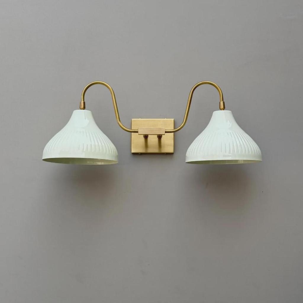 Handmade Brass Double Wall Sconce – Mid Century Modern Bathroom Vanity Light Gold Finish Indoor Wall Fixture