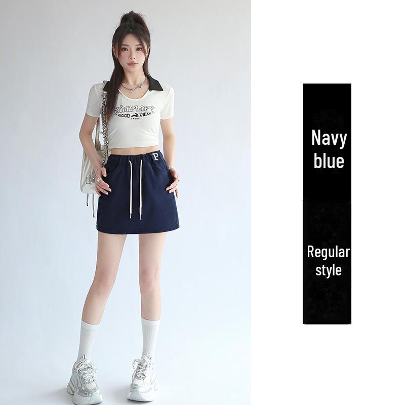 Women's Gray High-Waist A-Line Sports Skirt with Attached Shorts - Spring to Autumn Wear