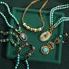 Vintage Türkis Halskette Für Frau Lange Perlenkette Ovales Cameo Kopf Anhänger Schmuck Geschenk Antik Boho Accessoires Böhmen