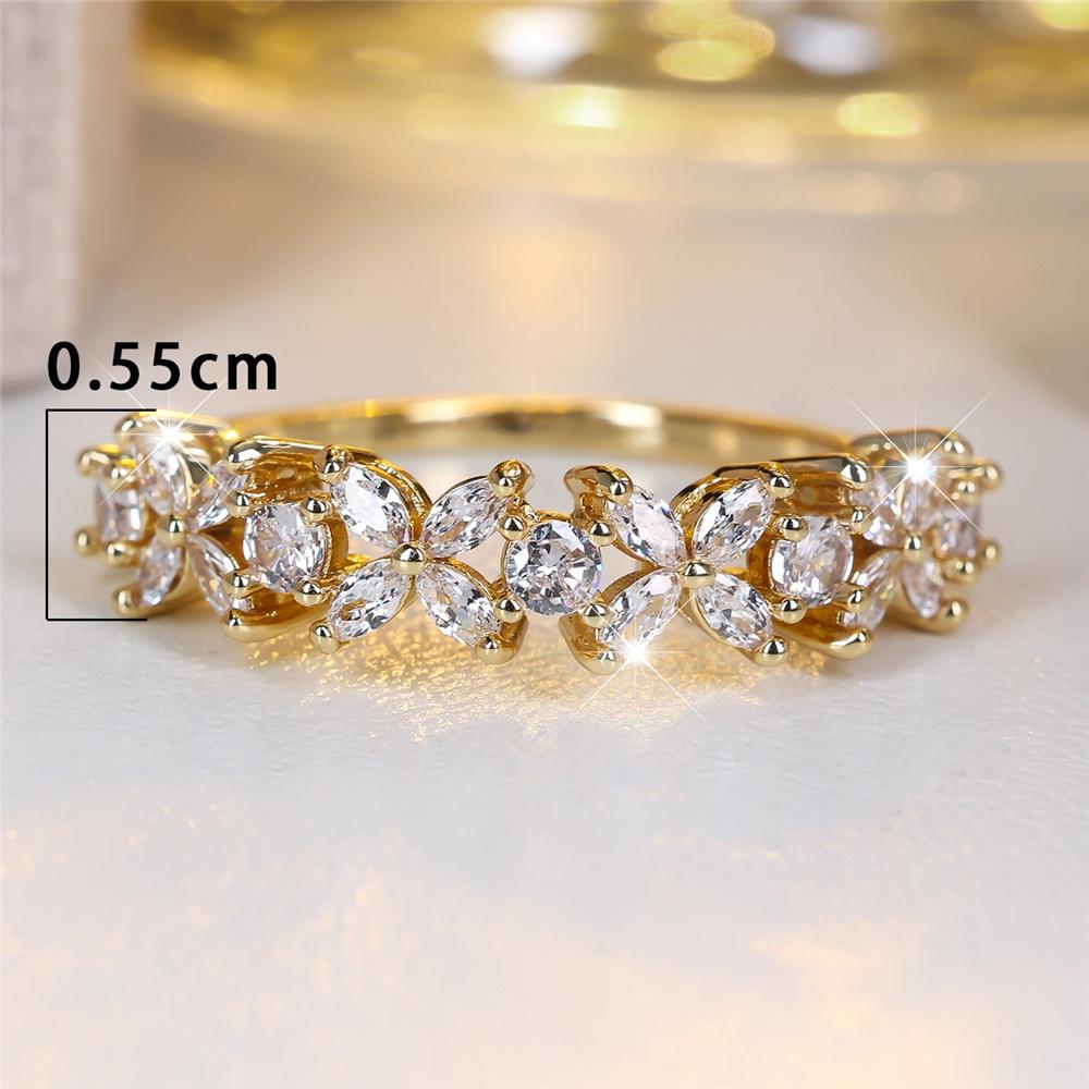 Cute Female White Crystal Stone Flower Ring Gold Color Wedding Jewelry Promise Engagement Rings For Women