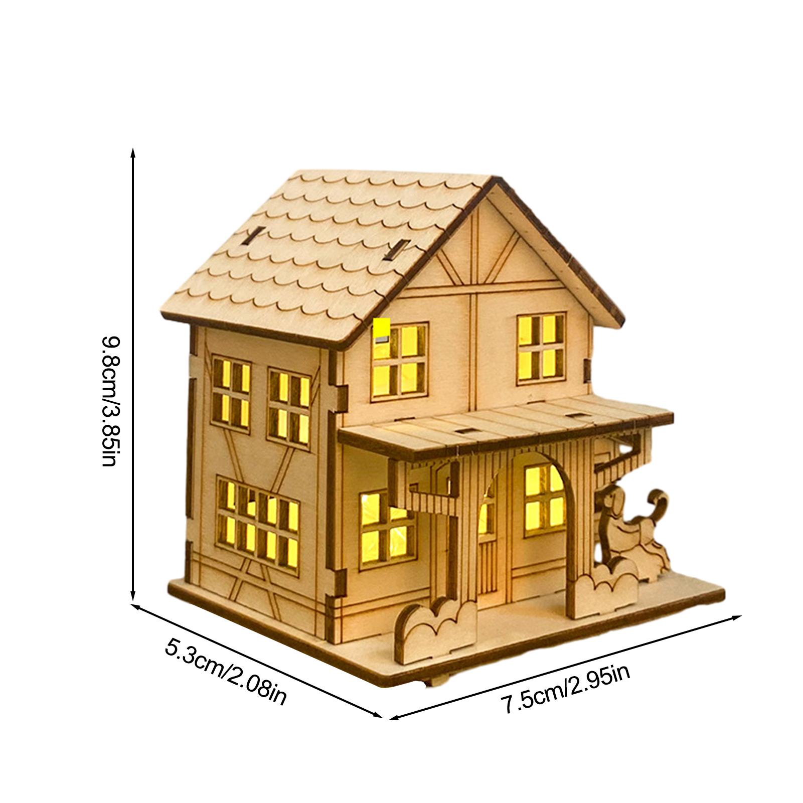 

Christmas Rustic Cottage Building Model DIY Crafts Wooden Cabin Collectible Figurines with LED Lights Christmas Decorations Home жёлтый