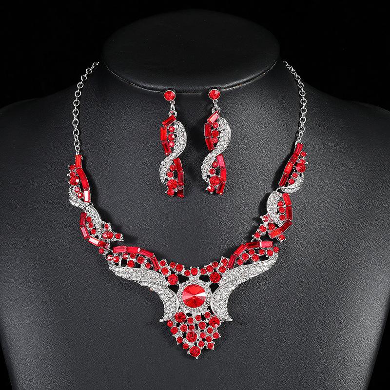 Summer Necklace Earrings Two-Piece Set Vintage Crystal Contrast Color Pattern