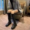 Knight boots long boots women's 21 autumn and winter new versatile elastic thin boots lace-up high boots flat bottom but knee boots