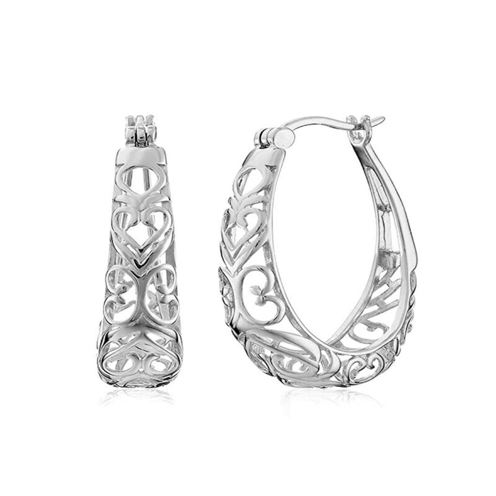 Filigree Openwork Oval Hoop Earrings for Women Vintage Inspired Fashion Daily Party Jewelry