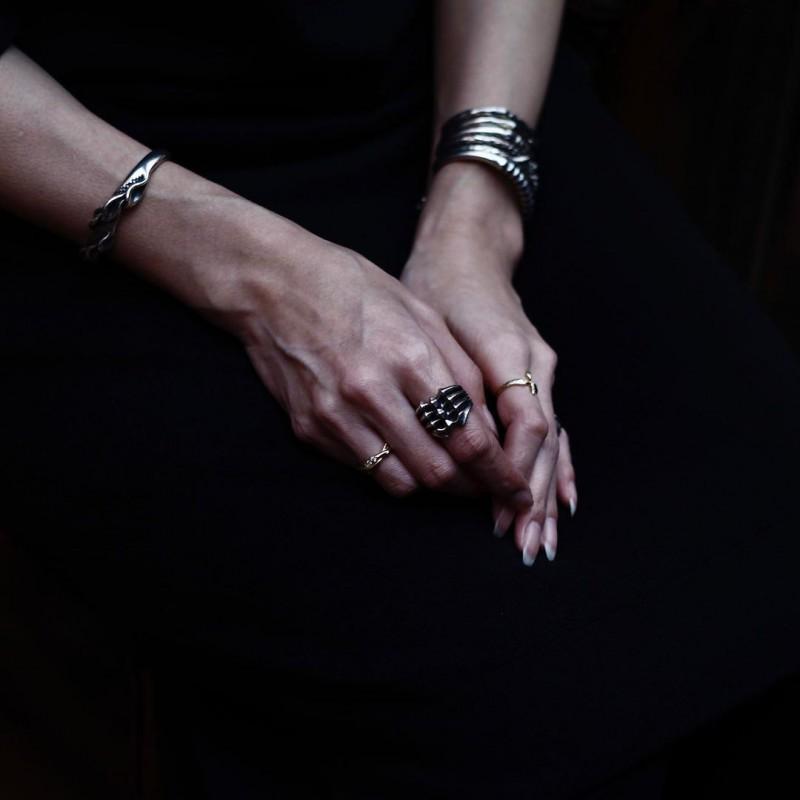 Adjustable Open Ring Men Women Geometric Bone Motif Vintage Style Plated Statement Jewelry