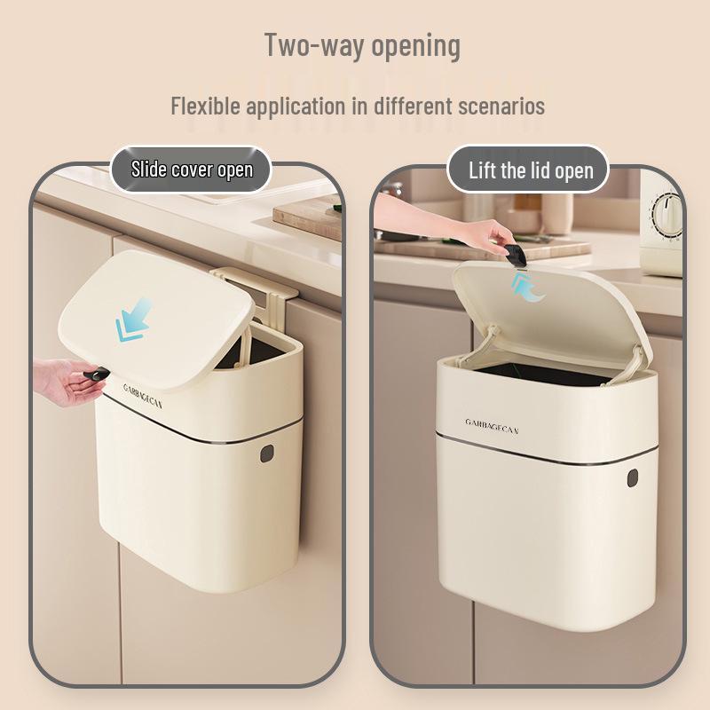 Large Wall-Mounted Kitchen & Bathroom Trash Bin with Sliding Lid