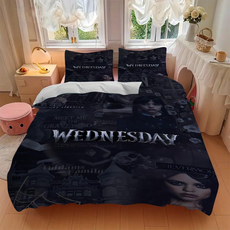 3pcs Wednesday Addams Duvet Cover Set, Includes 1 Duvet Cover and 1/2 Pillowcases (No Insert) Yy251104250