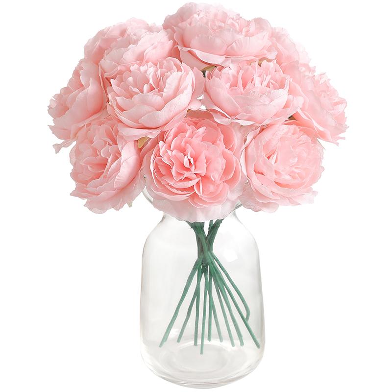 20CM 6Pcs Artificial Silk Blue Peony Flowers With Stems Fake Peony Bouquet  for Home Wedding Decoration Office Desks Ornament