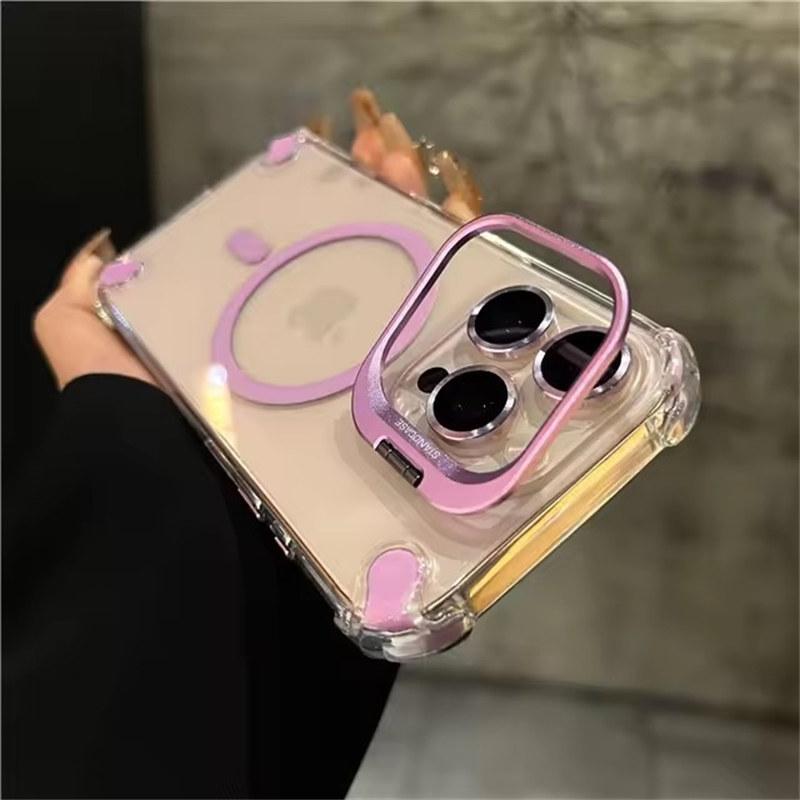 Für iPhone 16 Pro Max Luxus-Objektivhalterständer Magsafe Magnetische transparente Telefonhülle für iPhone 12 13 14 15 Plus Schutzhülle