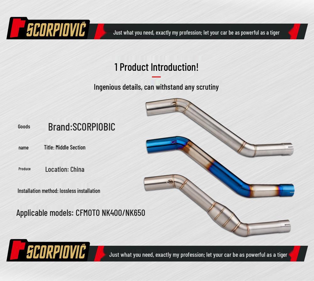 CFMOTO NK400/NK650 Stainless Steel Silencer Exhaust Pipe with Backpressure Drum.