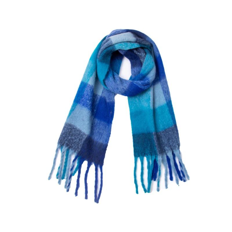 Winter Yarn Thicken Style Luxury Multicolour Plaid Faux Mohair Scarf Women Tassel Long Ring