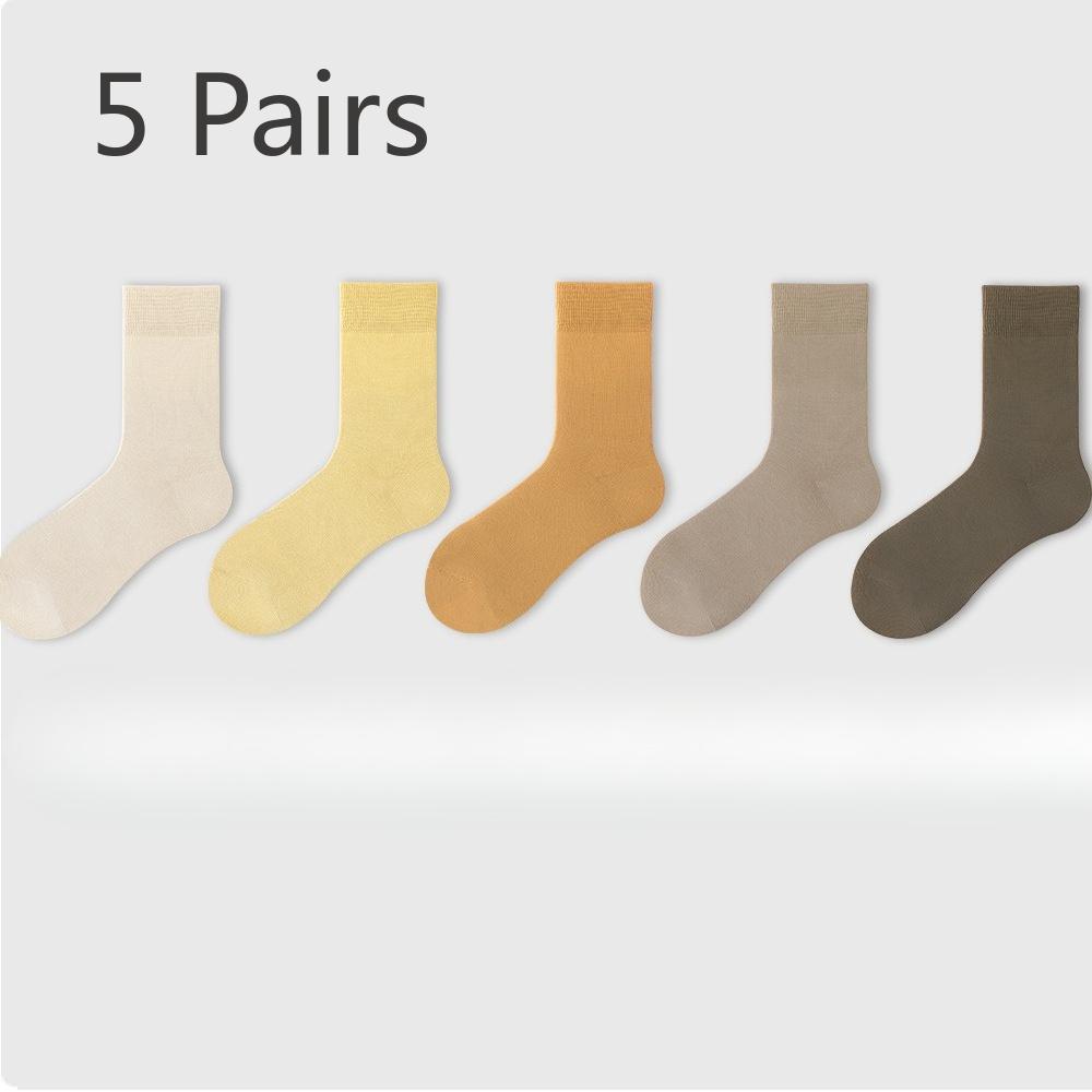 5 Pairs of Female Spring and Autumn New Pure Cotton Moon Son Boneless Tube Socks