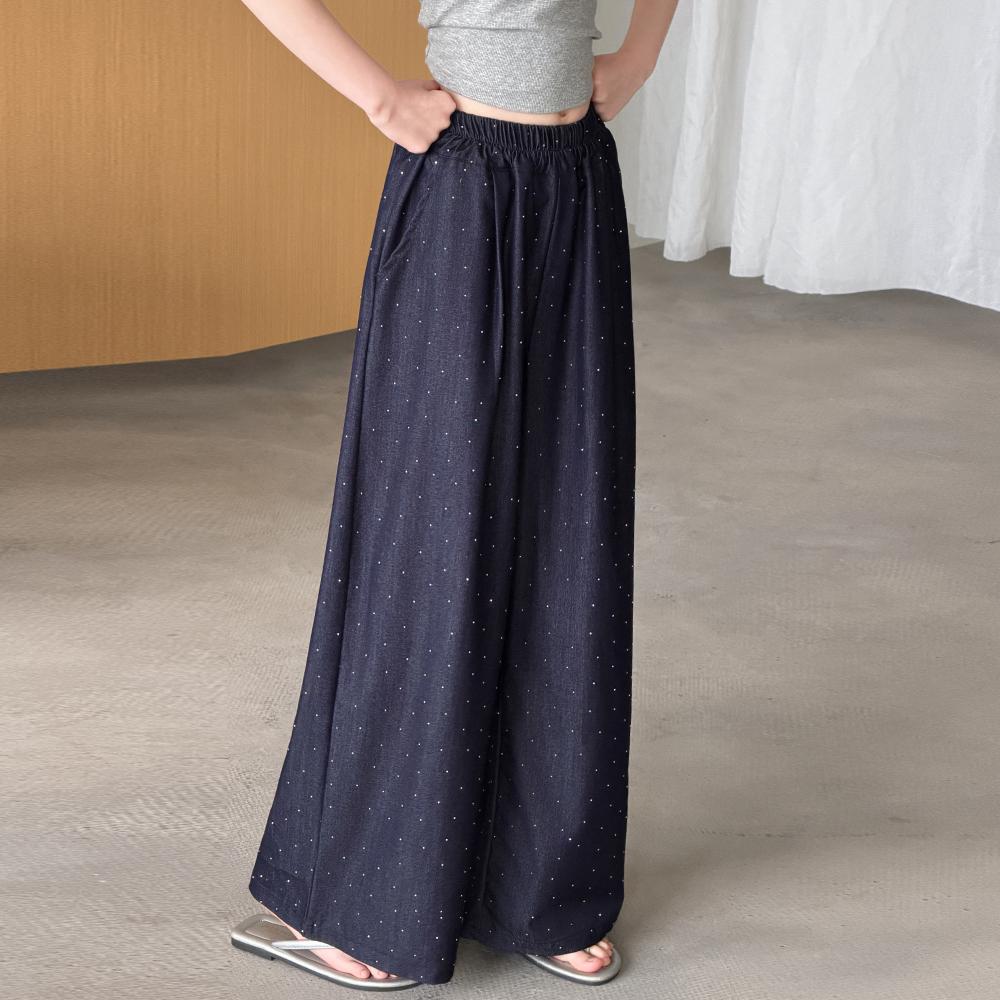 Girls' Summer Thin Tencel Bright Diamond Wide Leg Pants 2026 New Style Girls' Summer Clothes Super Beautiful Casual Pants for Girls