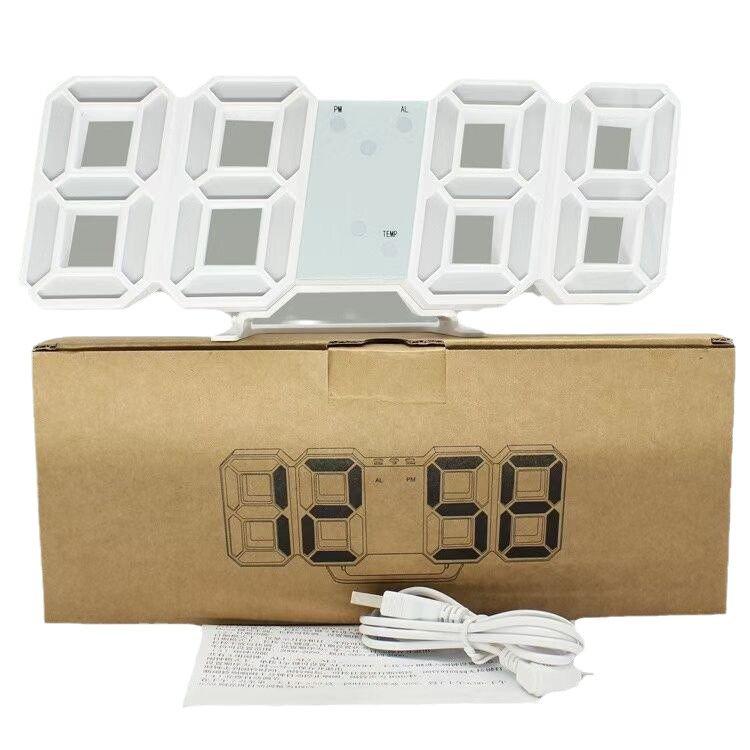 3D LED Digital Alarm Clock with Temperature Display, Wall-Mounted, 8-Character