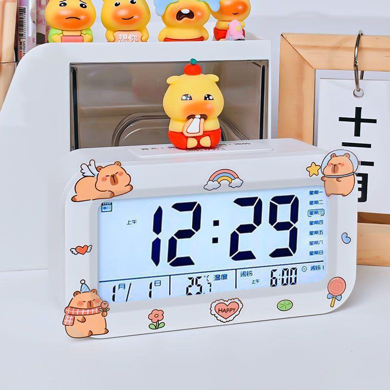 Smart Big Clock Cartoon Capybara Doll Get Up Artifact Student Desktop Alarm Clock Smart Multi-function Electronic Clock