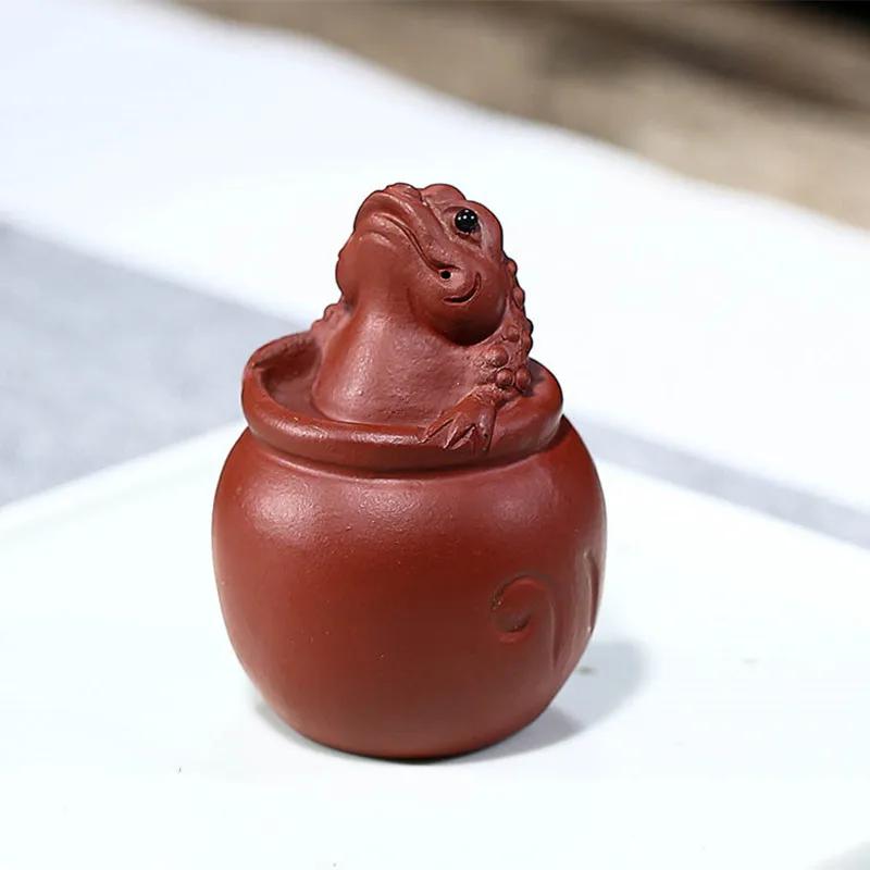 Yixing Sculpture Purple Clay Tea Pet Ornaments Lucky Golden Toad Statue Tea Figurine Crafts Home Tea Set Decoration Handmade Art
