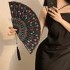 Decorative Sequin Fan Embroidery Fan Chinese Style Folding Fan Peacock Fans Sequin Dance Fan Hand Heldfan Performance Props