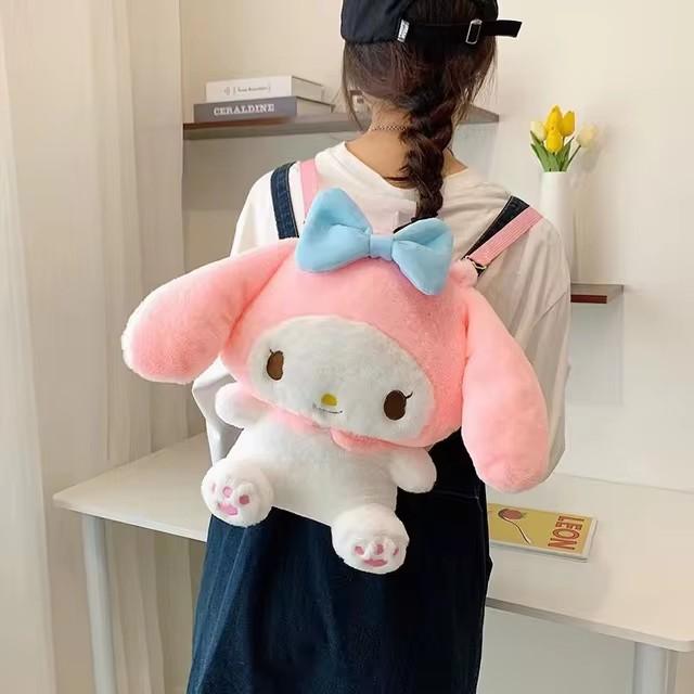Kawaii Sanrio Plush Backpack for Girls, Cute Kuromi Cinnamoroll My Melody Cartoon Anime School Bag, Lightweight Travel Bag