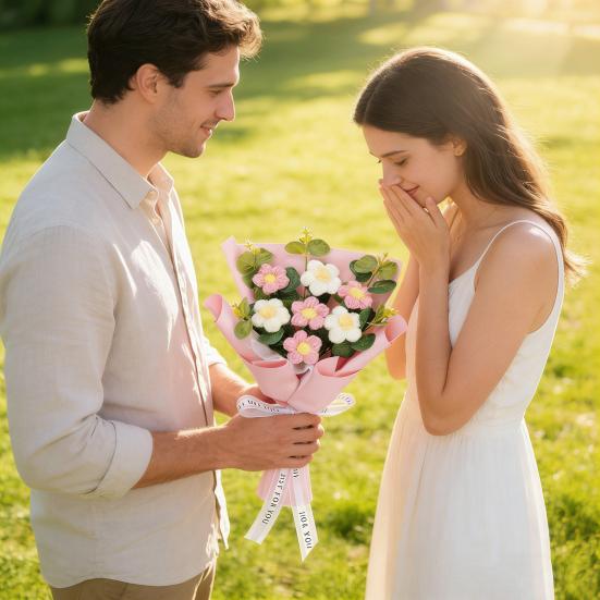 Künstliche Blumen Handgehäkeltes Blumenbouquet Weiches Baumwollgarn Keine Pflege Flexible Stiele Künstliche Blume Valentinstag Hochzeiten Dekoration