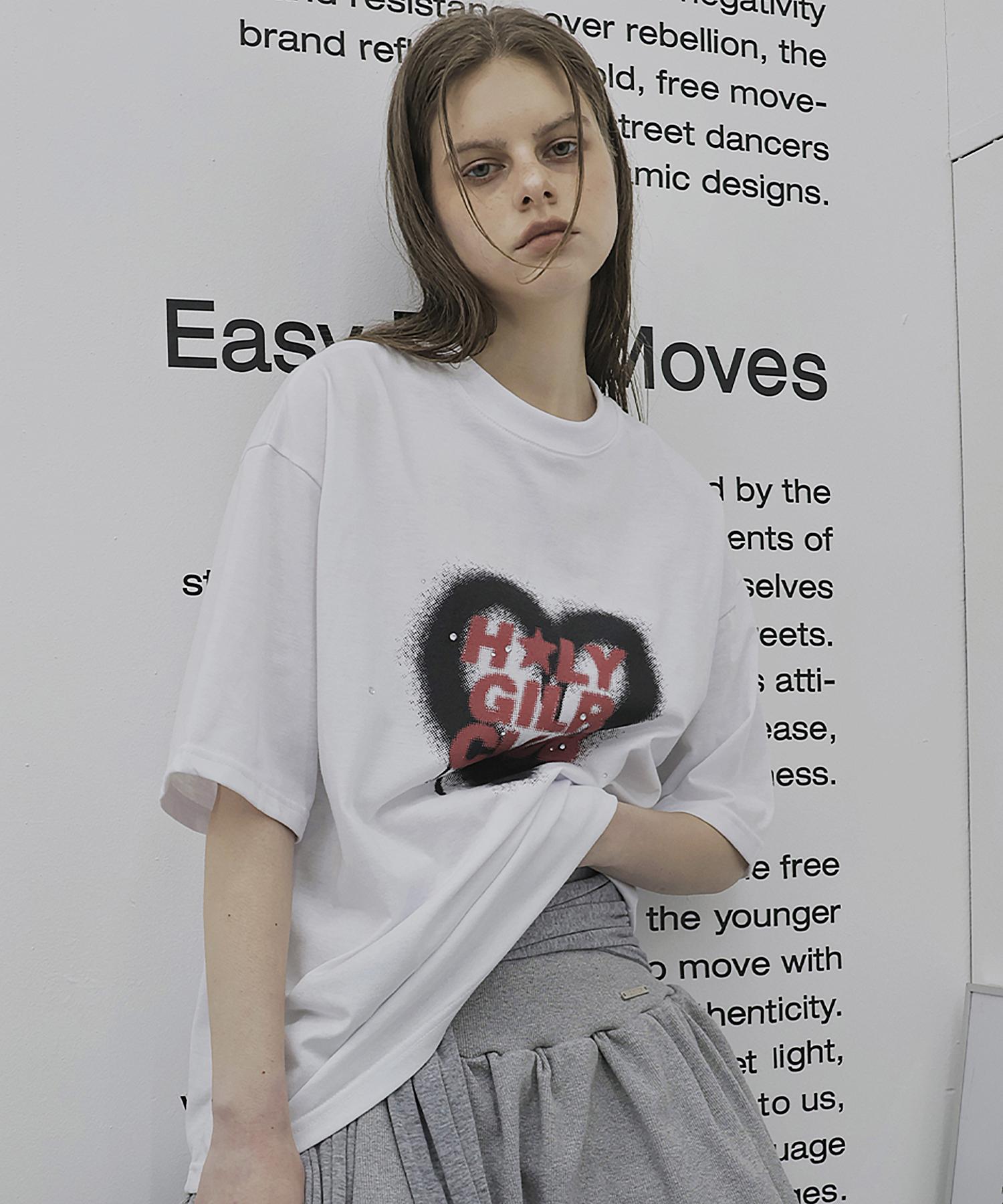 Holy Number Seven Oversized Hip Hop Dance Studio Heart Graphic Short Sleeve T-Shirt_White White/Free