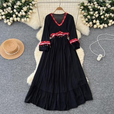 Sukienka Vintage Haftowana Dekolt W Serek Dla Kobiet Cekiny Frędzle Powołanie Plaża Linia A Sukienki Na Co Dzień Jednoczęściowy Vestido Mujer Nowość