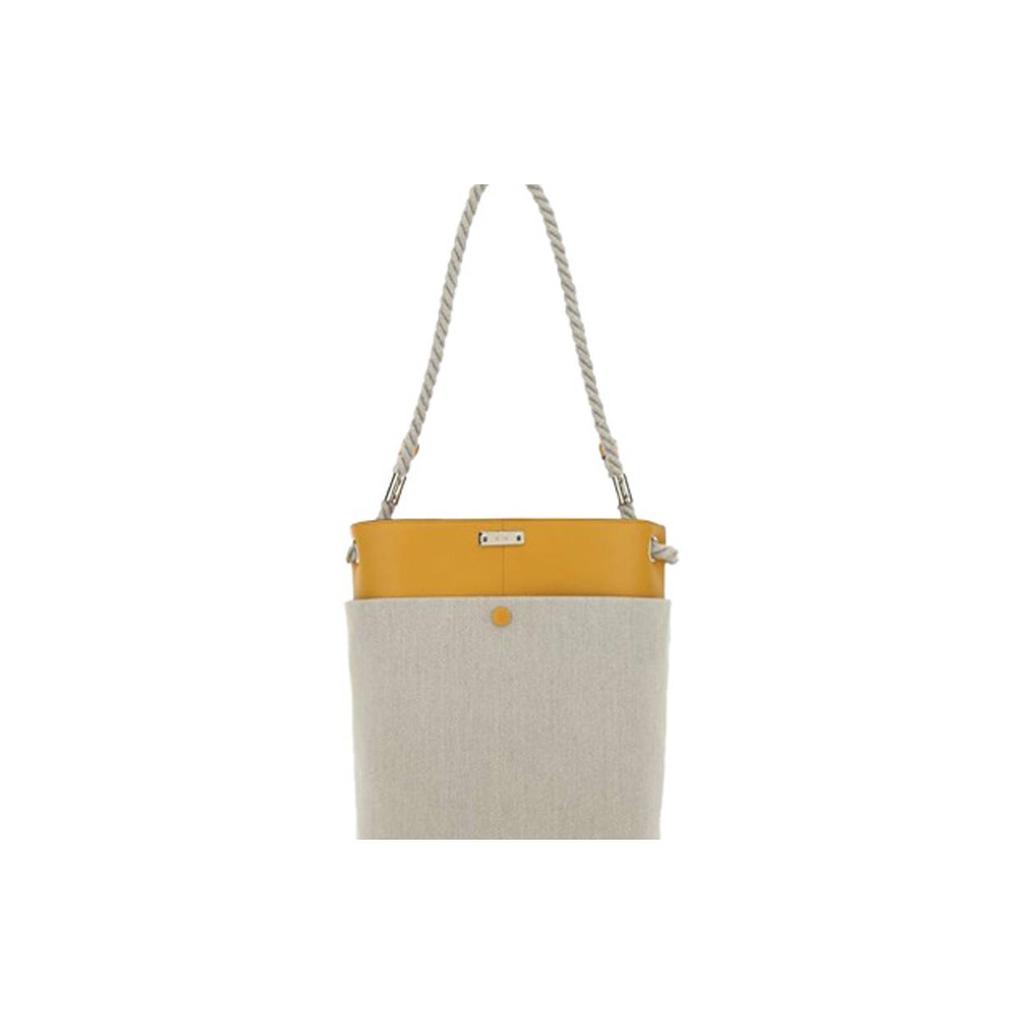 Chloe Key Cover Button Closure Linen And Glossy Calfskin Bucket Bag Women Handbags Yellow CHC22SS483G11-216