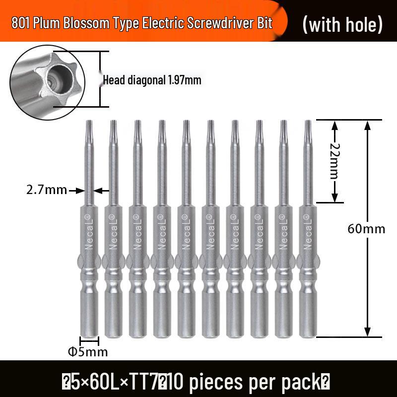 Nigao S2 Torx Electric Screwdriver Bit, 801 with Hole, 5mm Round Shank