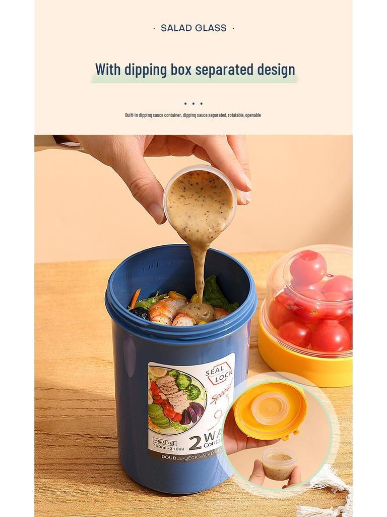 Portable Double-Layer Yogurt and Oatmeal Cup with Lid and Spoon for Salads and Nuts