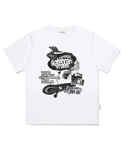 ESCAPEFROM Skateboarder Friends Print Oversized Short Sleeve T-Shirt White