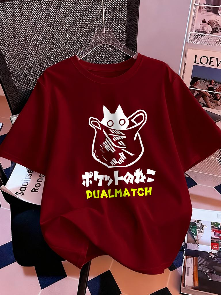 Cute Cat Cartoon Printing Short Sleeve TShirts Womens Summer Cotton Tee Shirts ONeck Comfortable Loose Tops Casual Clothes