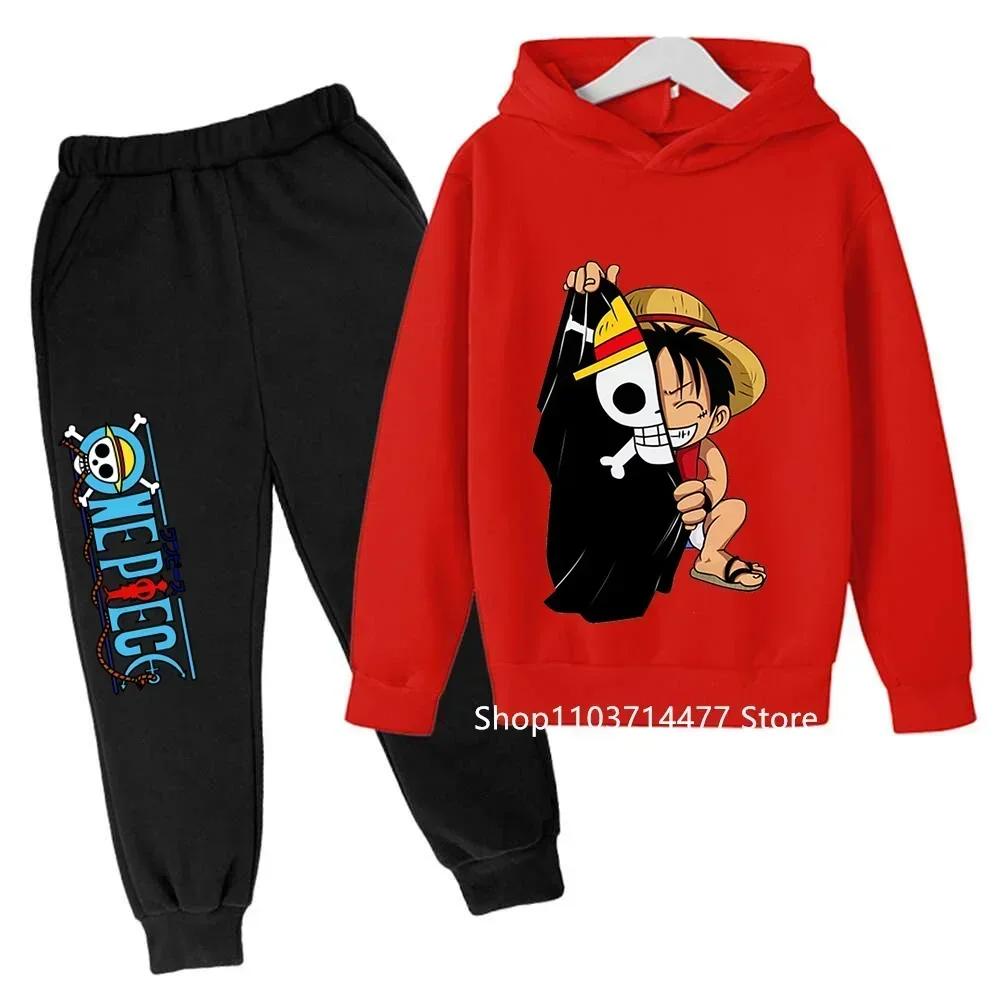 

Гарячий комплект худі з суцільним комбінезоном для дітей, одяг Луффі для хлопчиків і дівчаток, дитячий спортивний костюм-джерсі, осінній комплект з худі та штанів, 2 предмети 100